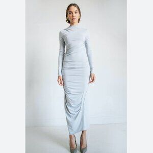 The Line by K Asher Dress Silver Grey Long Sleeve Midi Maxi Dress Bodycon Small
